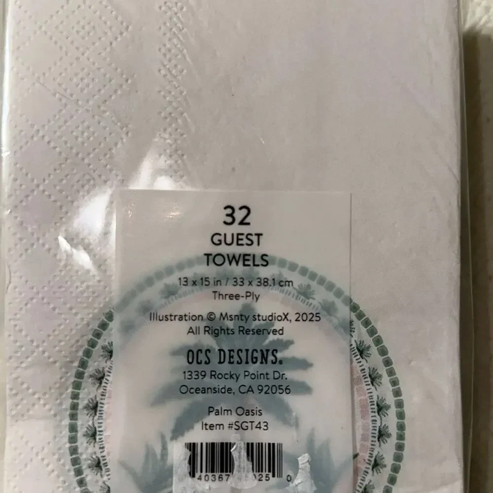 OCS 32 x 2pk Palm Oasis Guest Paper Towel Napkins Blush Pink Green Scalloped